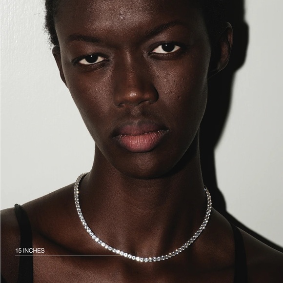 Tennis Necklace 15” DORSEY KATE ROUNDCUT WHITE SAPPHIRE SILVER RIVIÈRE NECKLACE - Picture 3 of 12